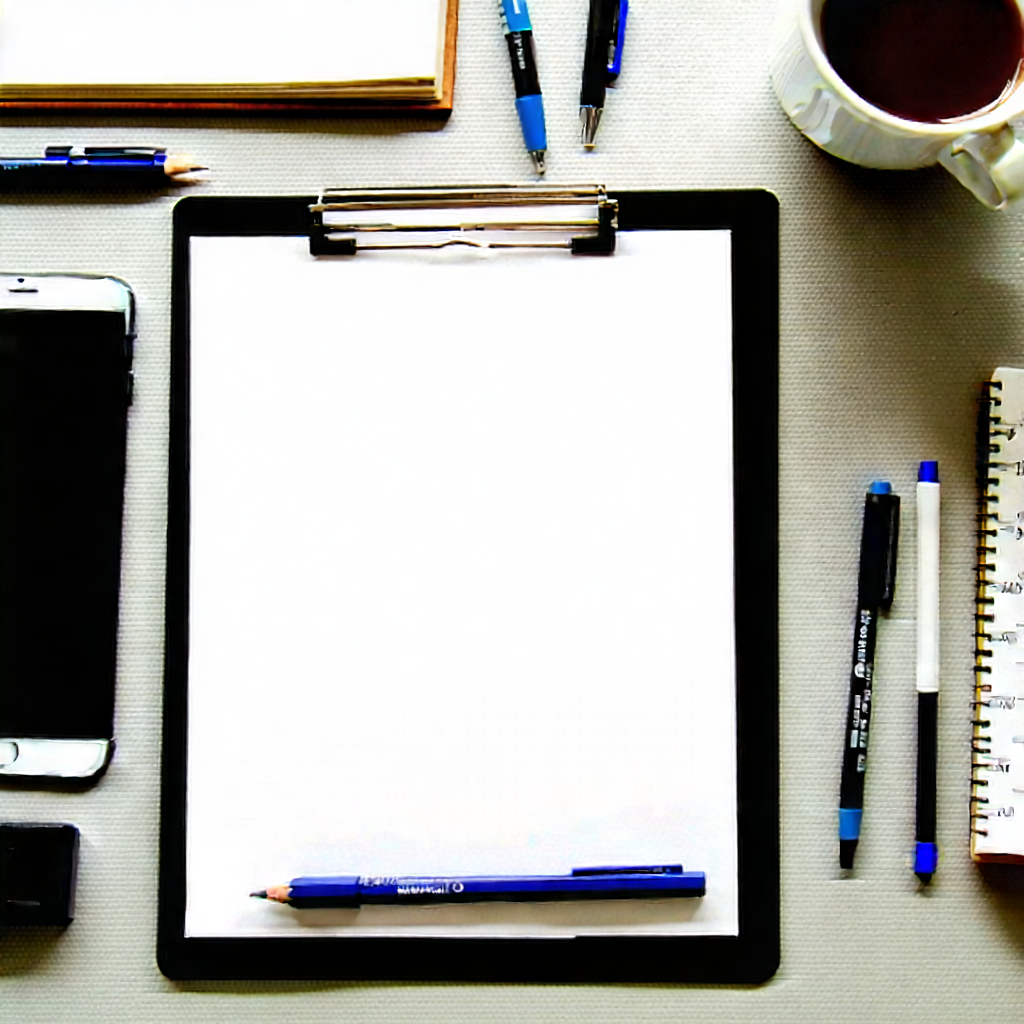 Business Charcoal Drawing: Workplace with modern office supplies on desk