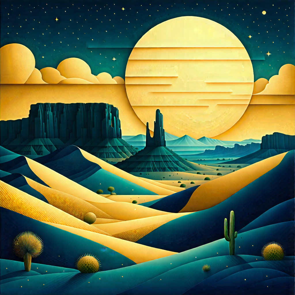 Nature Diagram Style: Desert (landscape:1.12) During Night With Painting Desert