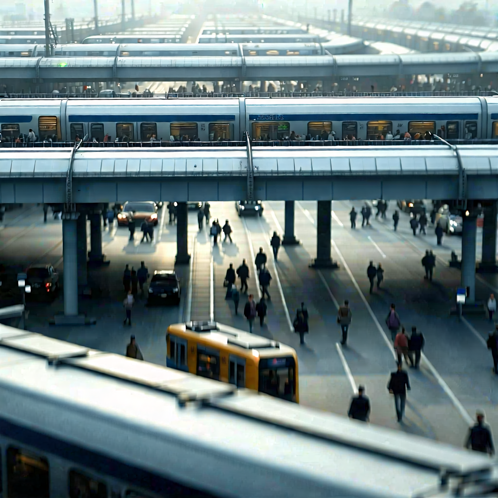 Urban Lithograph: Aerial view of transportation hub