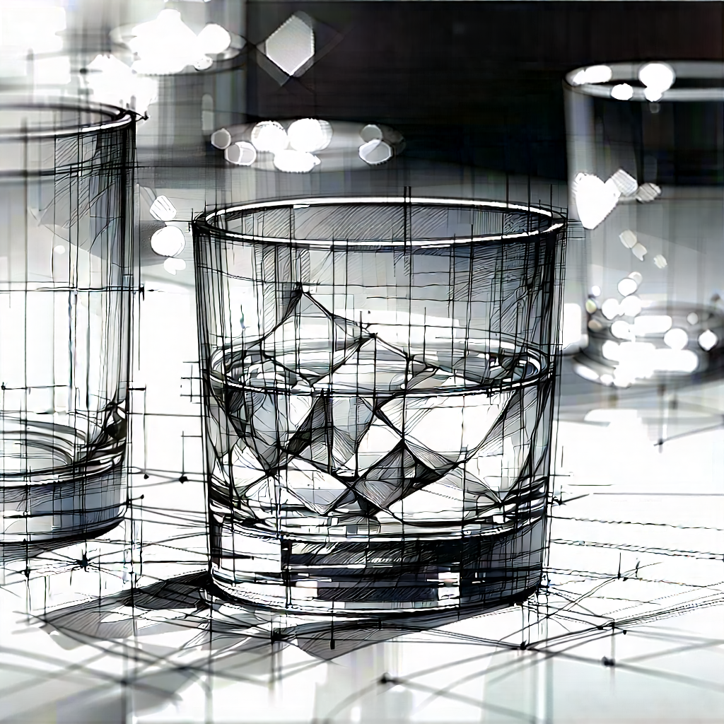 Abstract Pencil Sketch: Glass Arrangement With Texture With Table Glasses