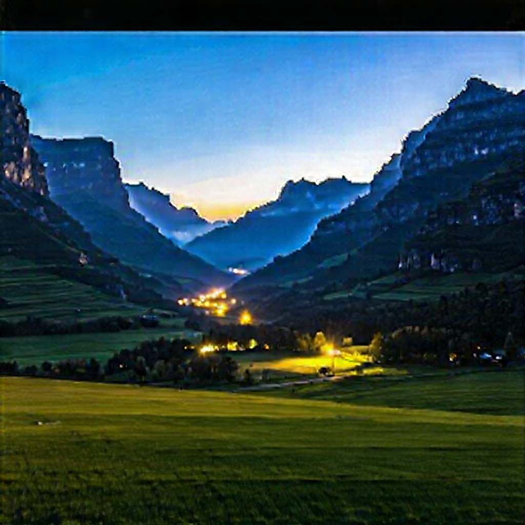Nature Low Poly: Valley During Night With Beautiful Mountain