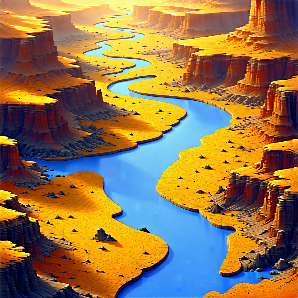 Nature Technical Illustration: Aerial View Of Winding River With Computer-generated Artwork