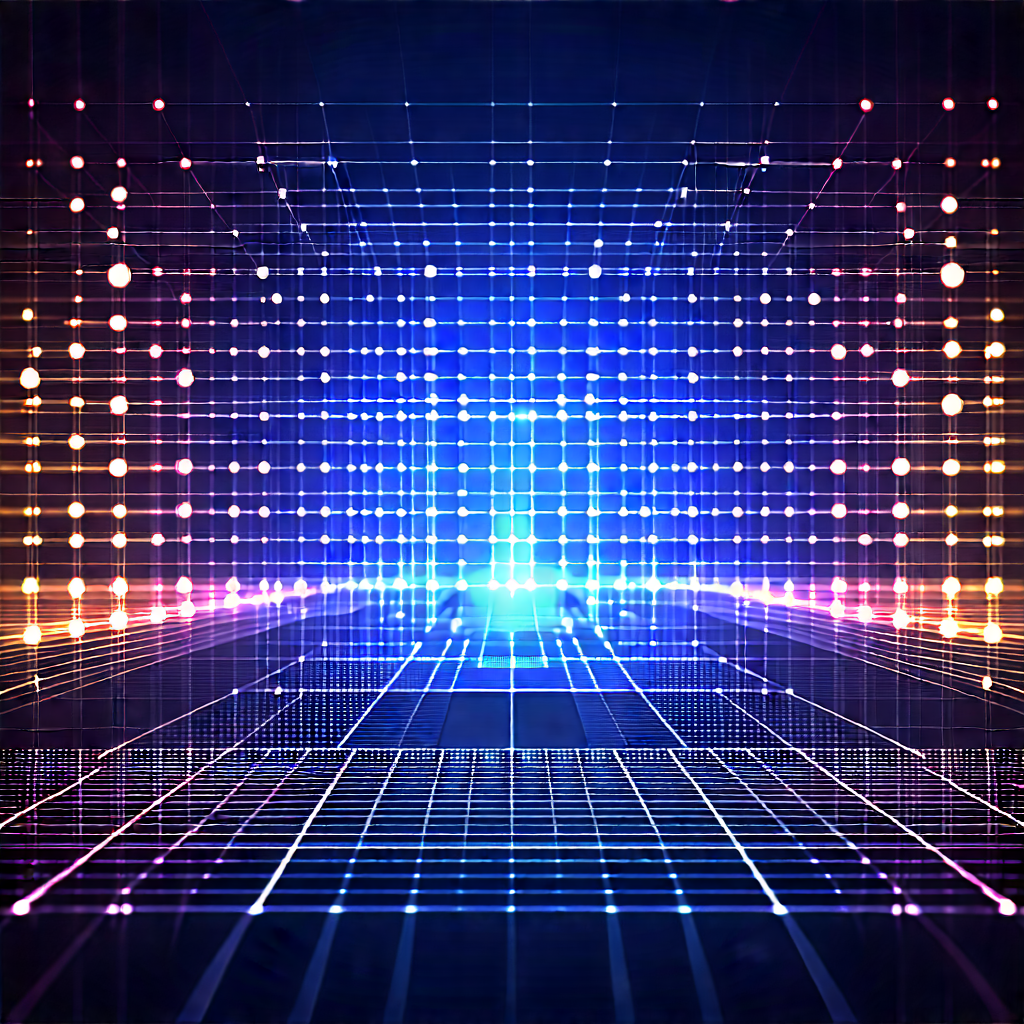 Abstract Abstract Design: Grid System With Glowing Elements With Futuristic, Computer-generated