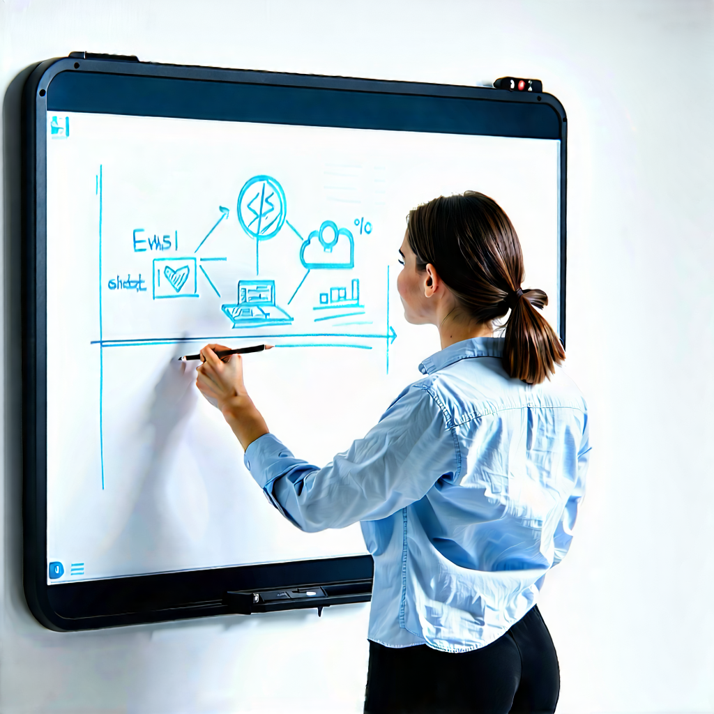 Business Aerial Photography: Education professional using digital whiteboard