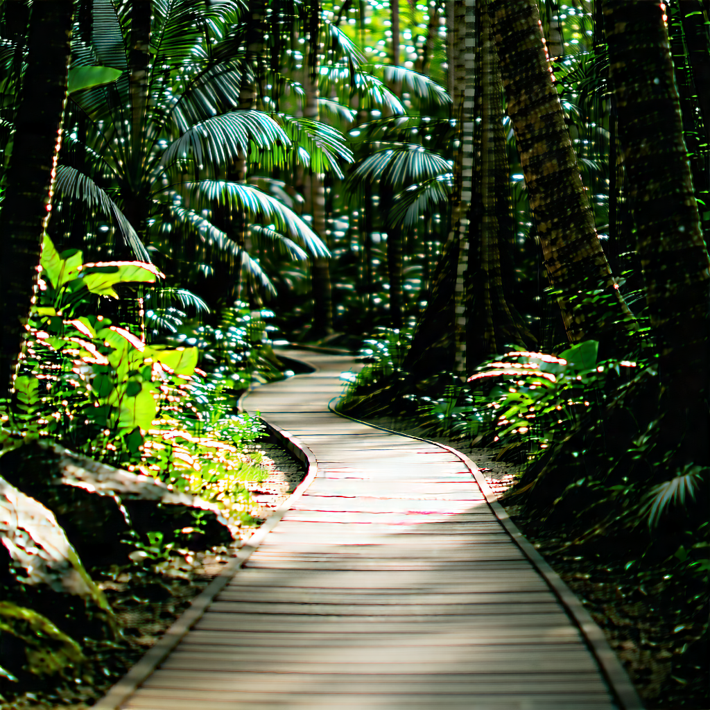 Nature Tilt-shift Photography: Path Through Tropical Jungle With Narrow Pathway