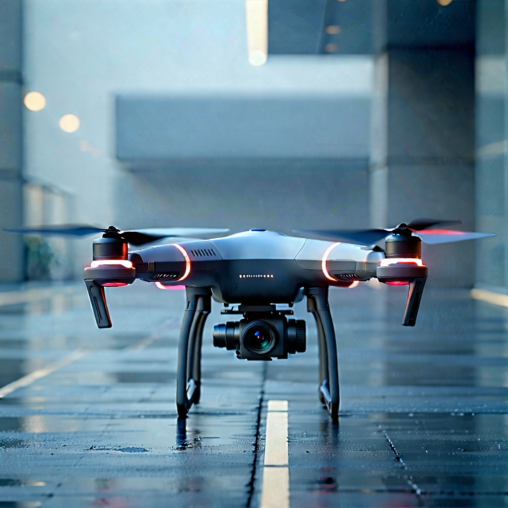 Tech Digital Art: Drone With Streaming Content With Large Drone,