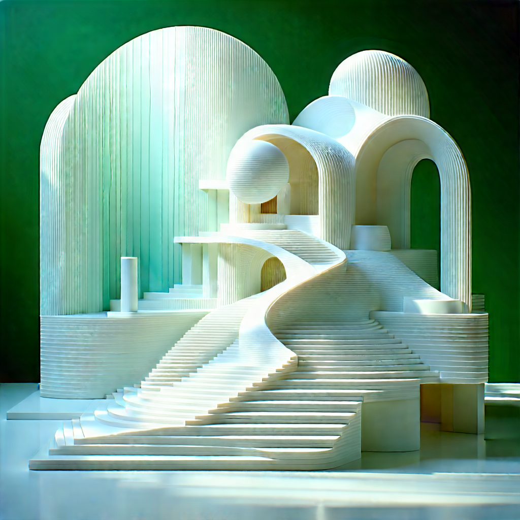 Abstract Architectural Photography: Plastic Sculpture With Movement With White Building