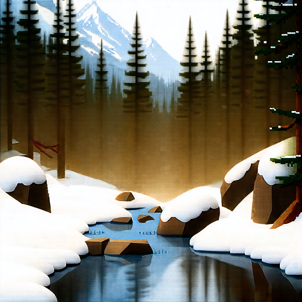 Nature Editorial Photography: Mountain Stream Surrounded By Snow-covered Trees With Image, There