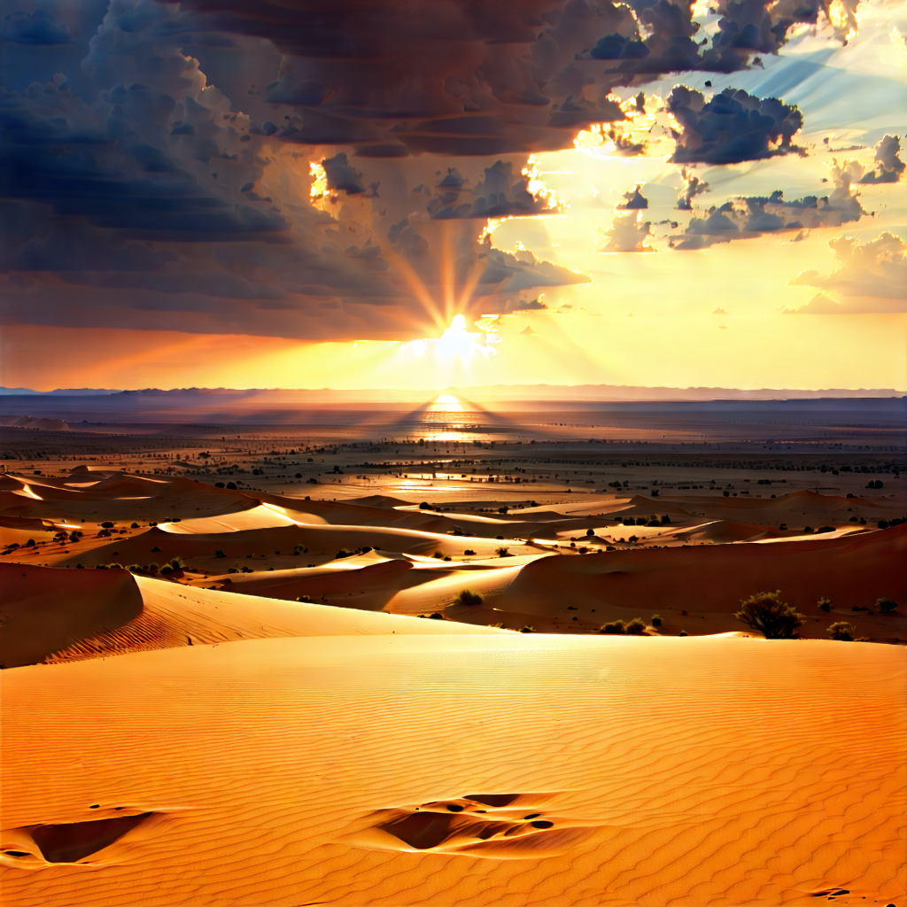 Nature Lithograph: Desert Landscape During Sunset With Captures Beautiful