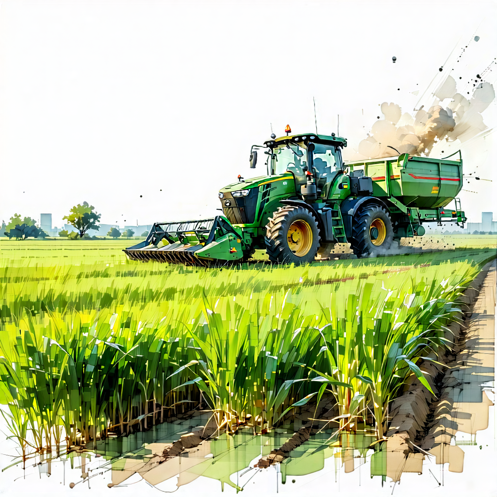 Tech Pencil Sketch: Agricultural Technology In Field Deployment With Large Green
