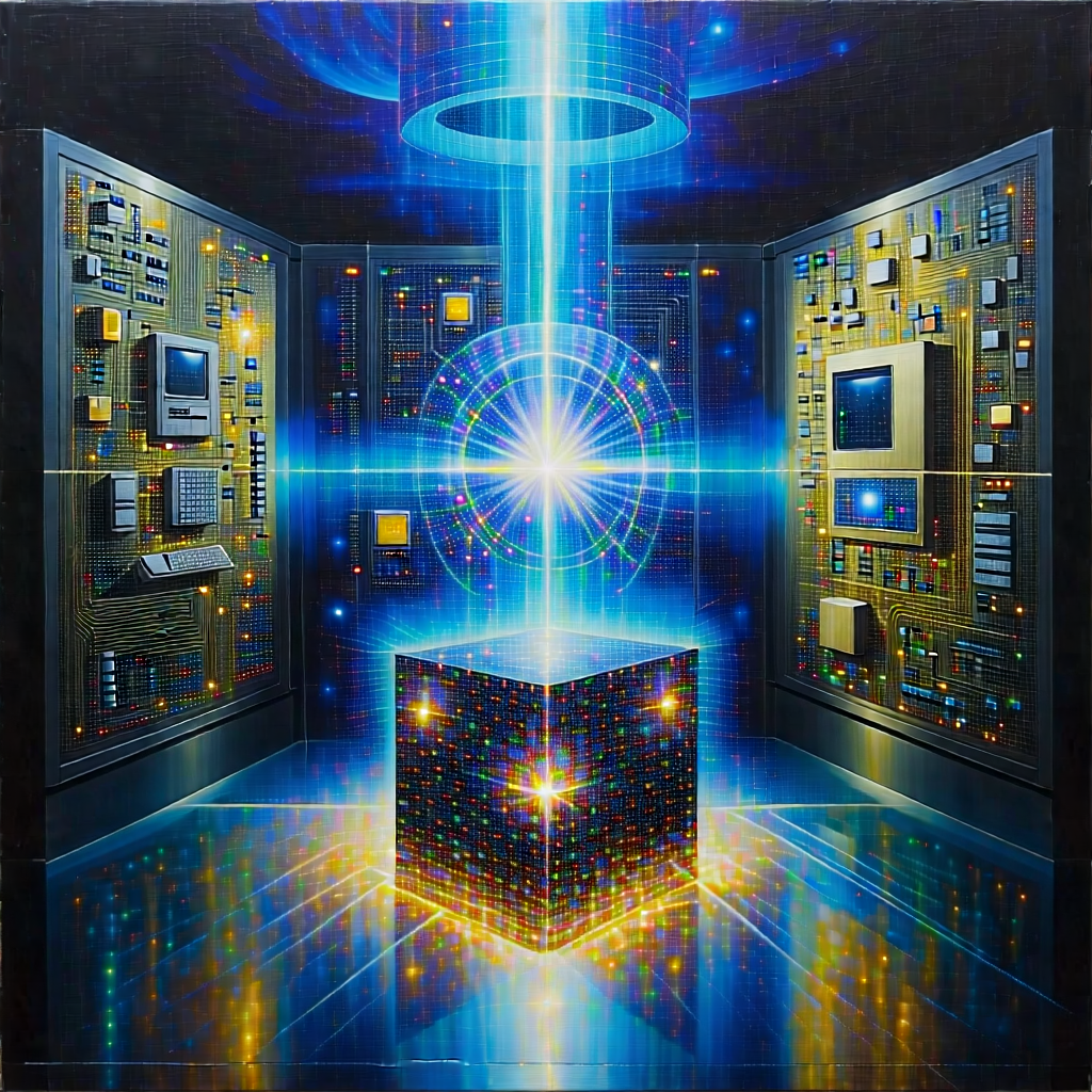 Tech Oil Painting: Quantum computer with laser scanning