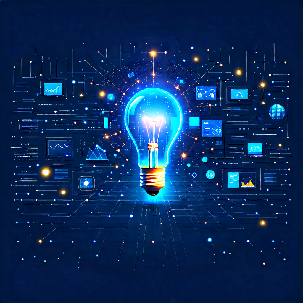 Tech Flat Design: Digital Transformation Visualization With Blue Light