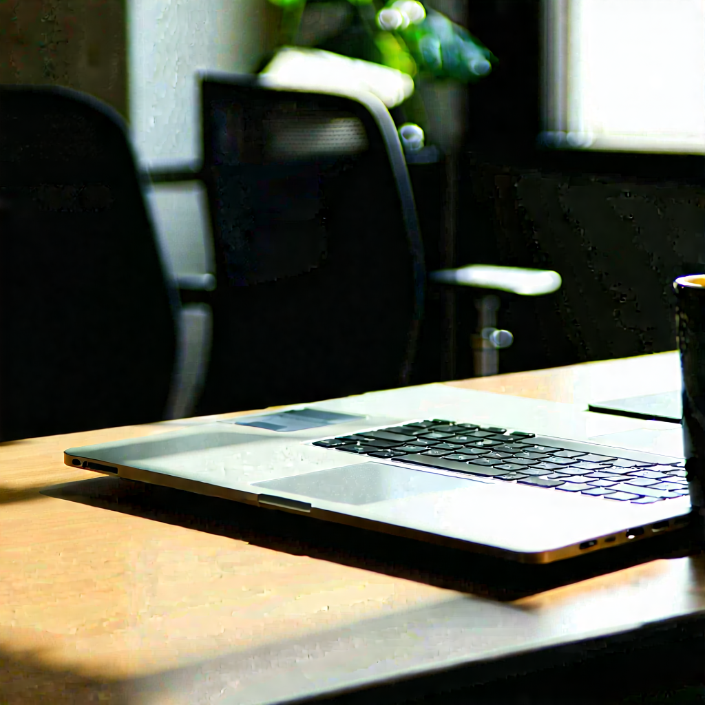 Business Long Exposure Photography: Workplace With Laptop And Coffee On Desk With Wooden Desk