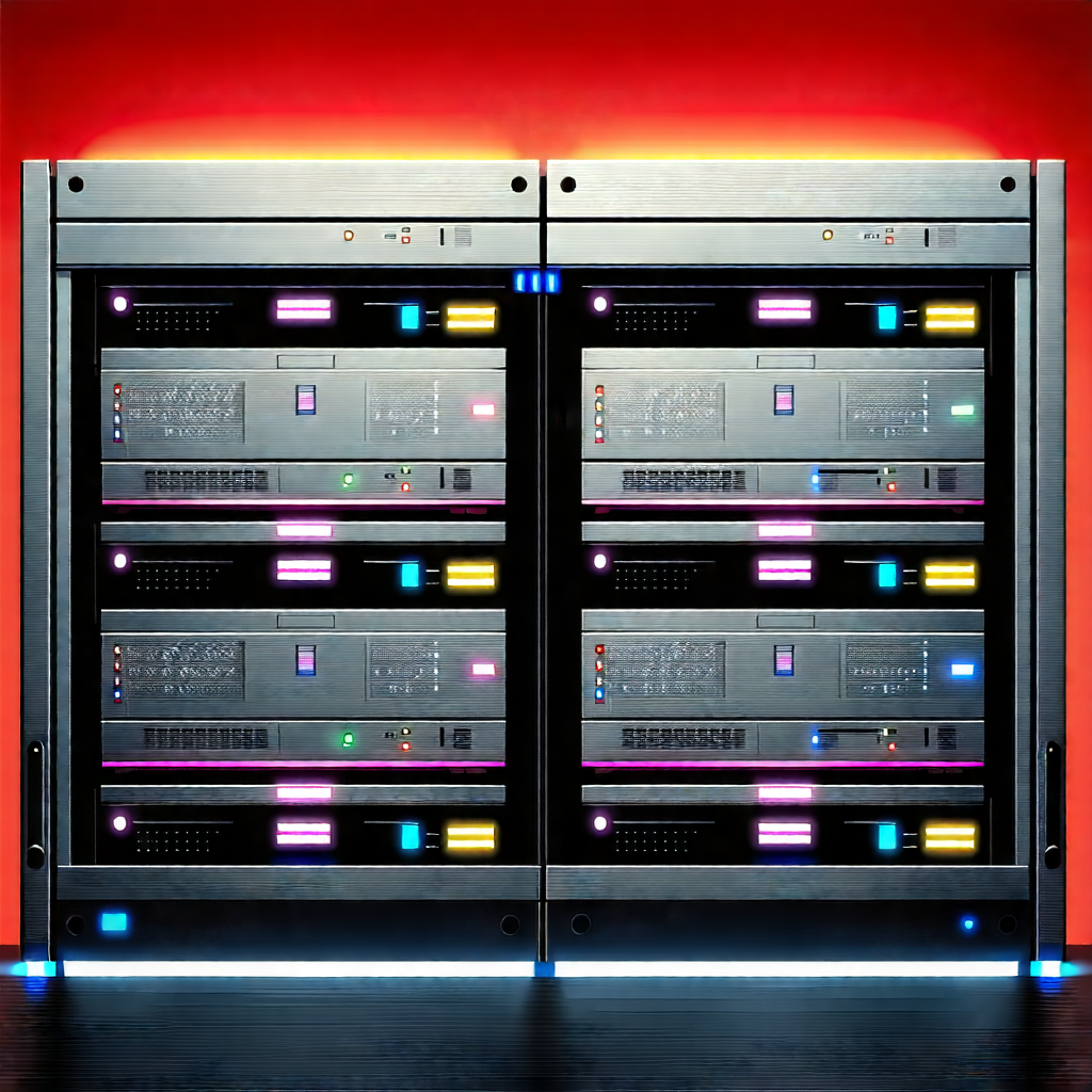 Tech Charcoal Drawing: Server Rack With Neon Accents With Large, Modern-looking