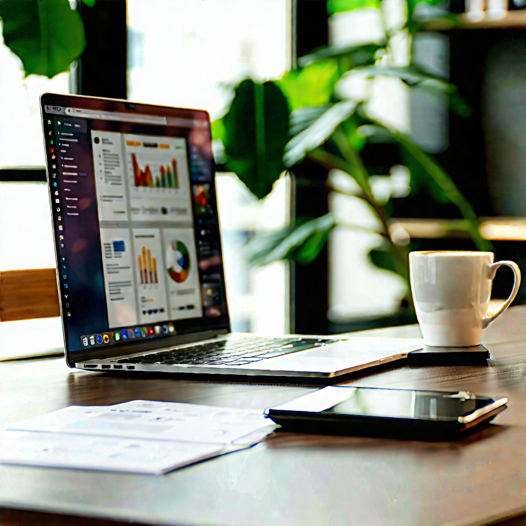 Business Advertising Photography: Workplace With Laptop And Coffee On Desk With Laptop Computer