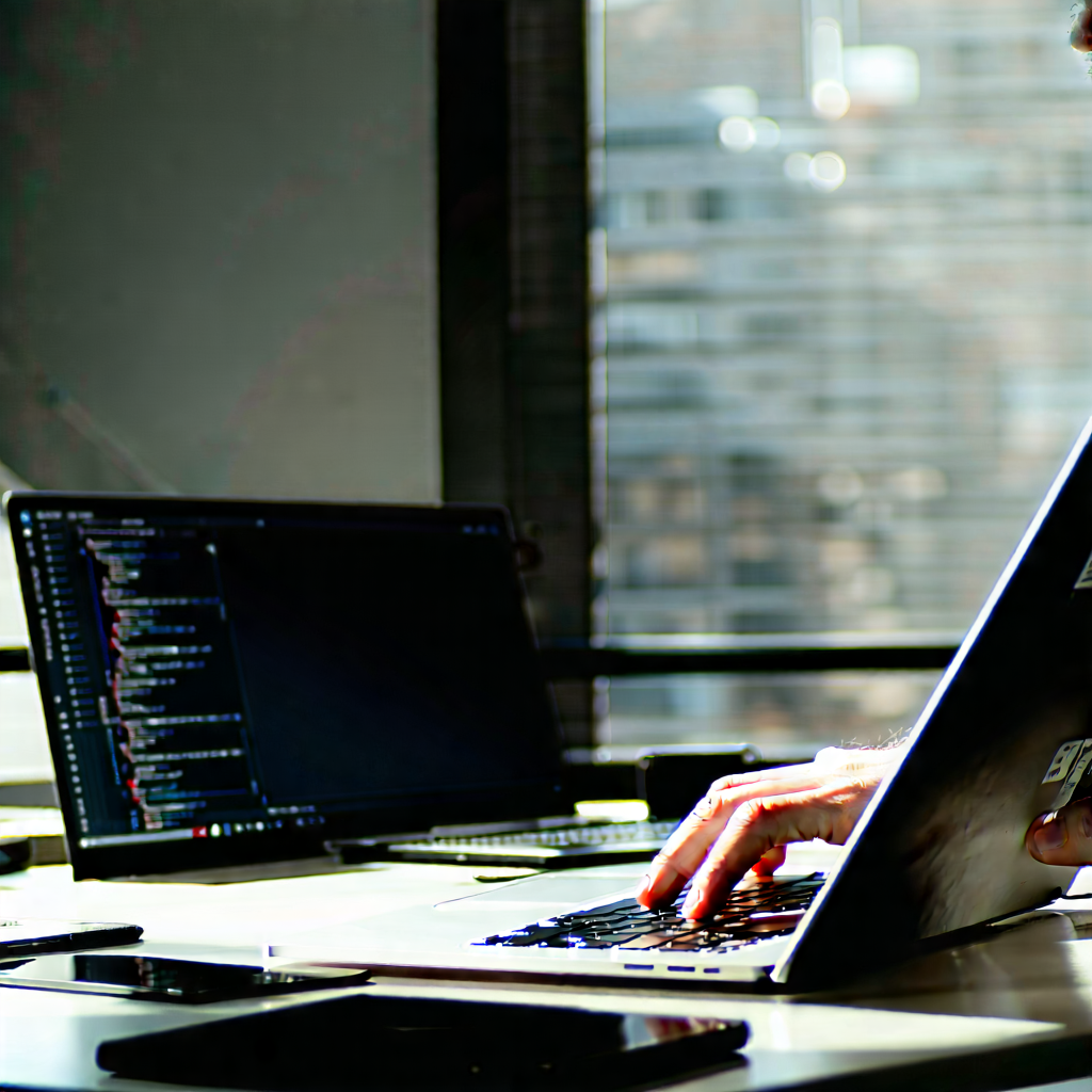 Business Tilt-Shift Photography: Tech professional using laptop