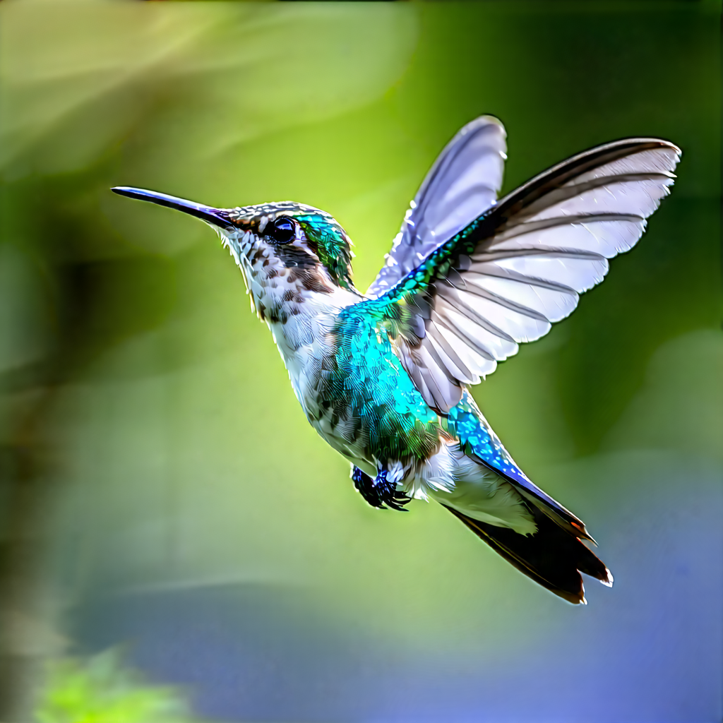 Nature Blueprint Style: Hummingbird In Natural Habitat With Colorful Hummingbird