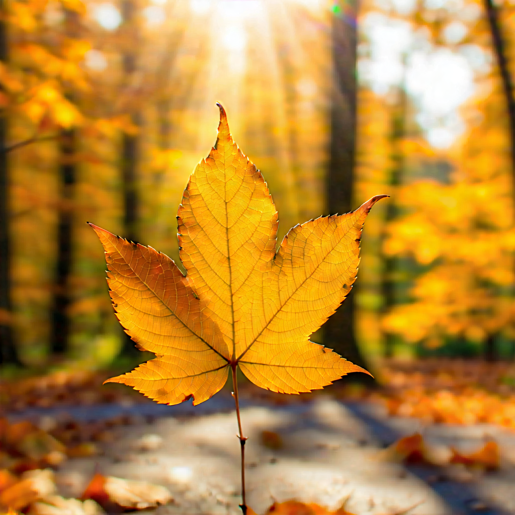 Nature Drone Photography: Autumn Leaves In Sunlit Clearing With Single Yellow