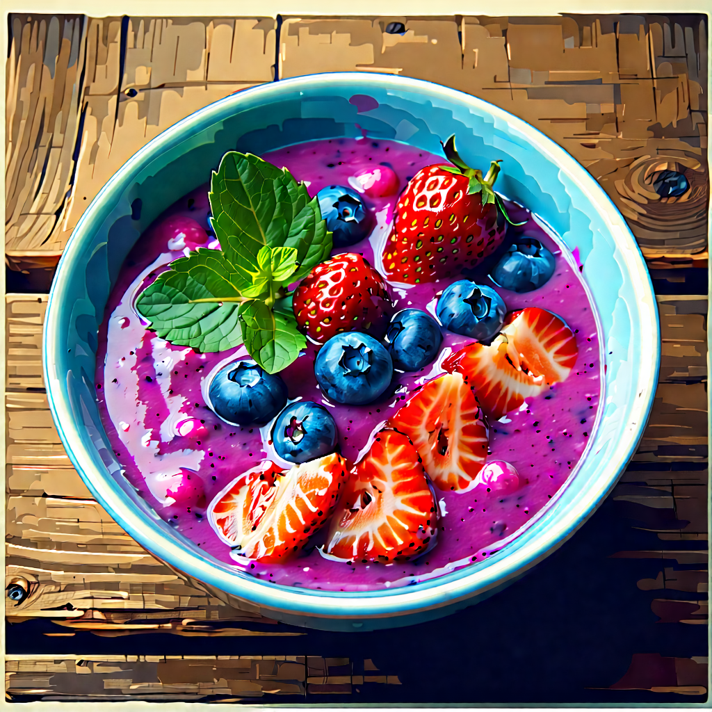 Lifestyle Linocut Print: Smoothie Bowl Prepared With Artistic Presentation With Bowl Filled