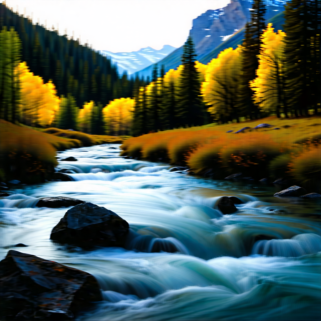 Nature Stock Photography: (mountain:1.26) Stream Surrounded By Autumn Trees With Beautiful Scene