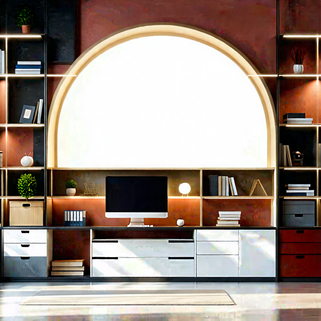 Lifestyle Geometric Design: Home Office With Organized Space With Large, Well-lit