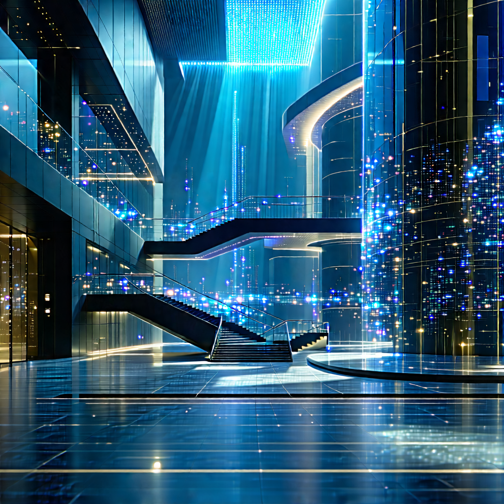 Tech Architectural Photography: Artificial Intelligence Visualization With Futuristic, Blue-lit