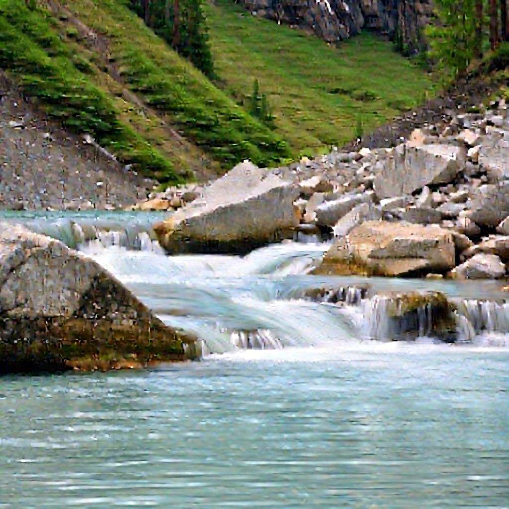 Nature Editorial Photography: Mountain Stream Surrounded By Rocky Shores With Beautiful Waterfall