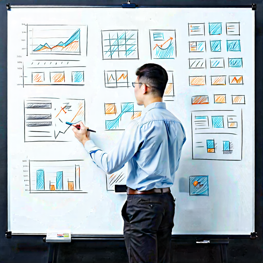 Business Commercial Photography: Creative professional using (digital:1.21) whiteboard