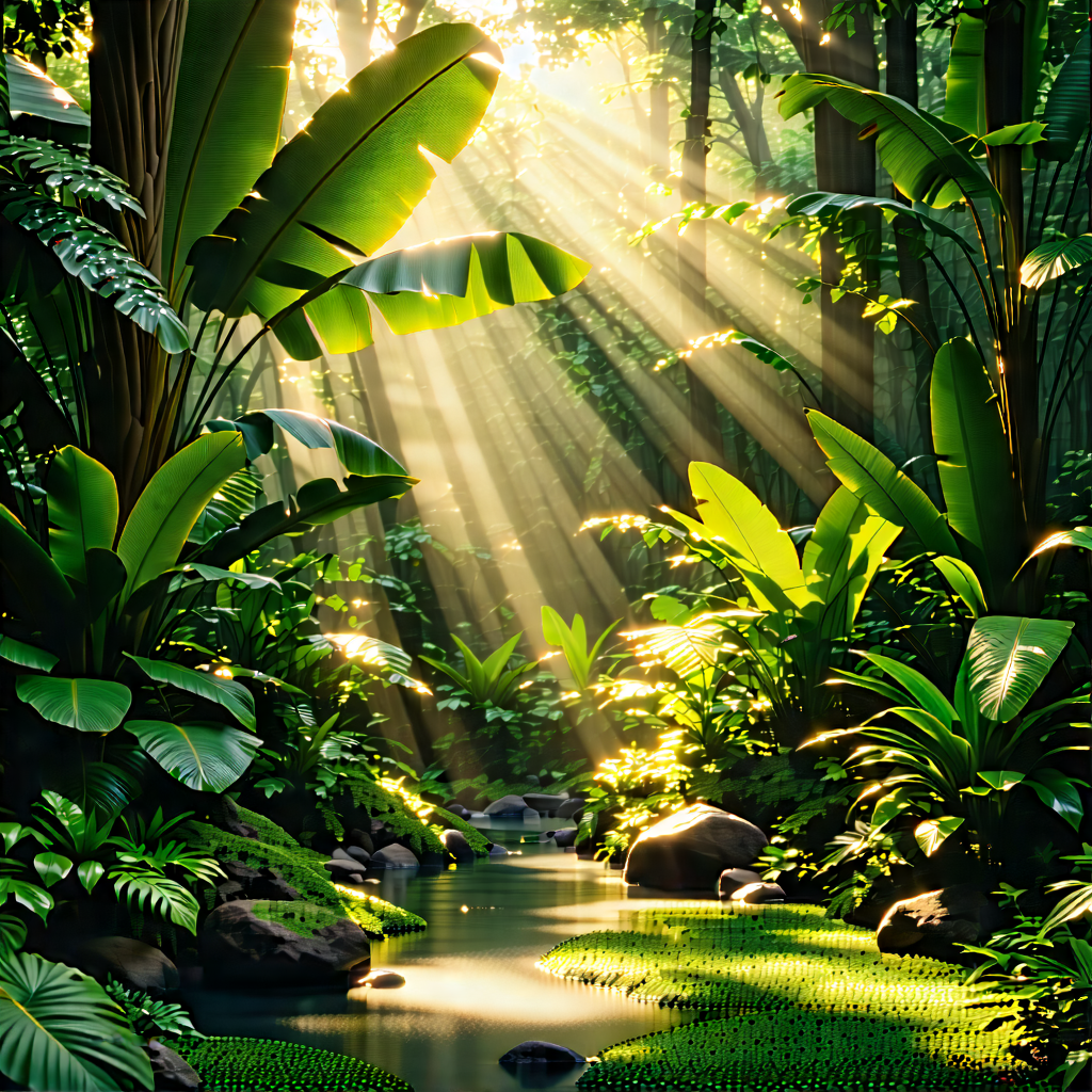 Nature Commercial Photography: Tropical Plants In Sunlit Clearing With Image, There