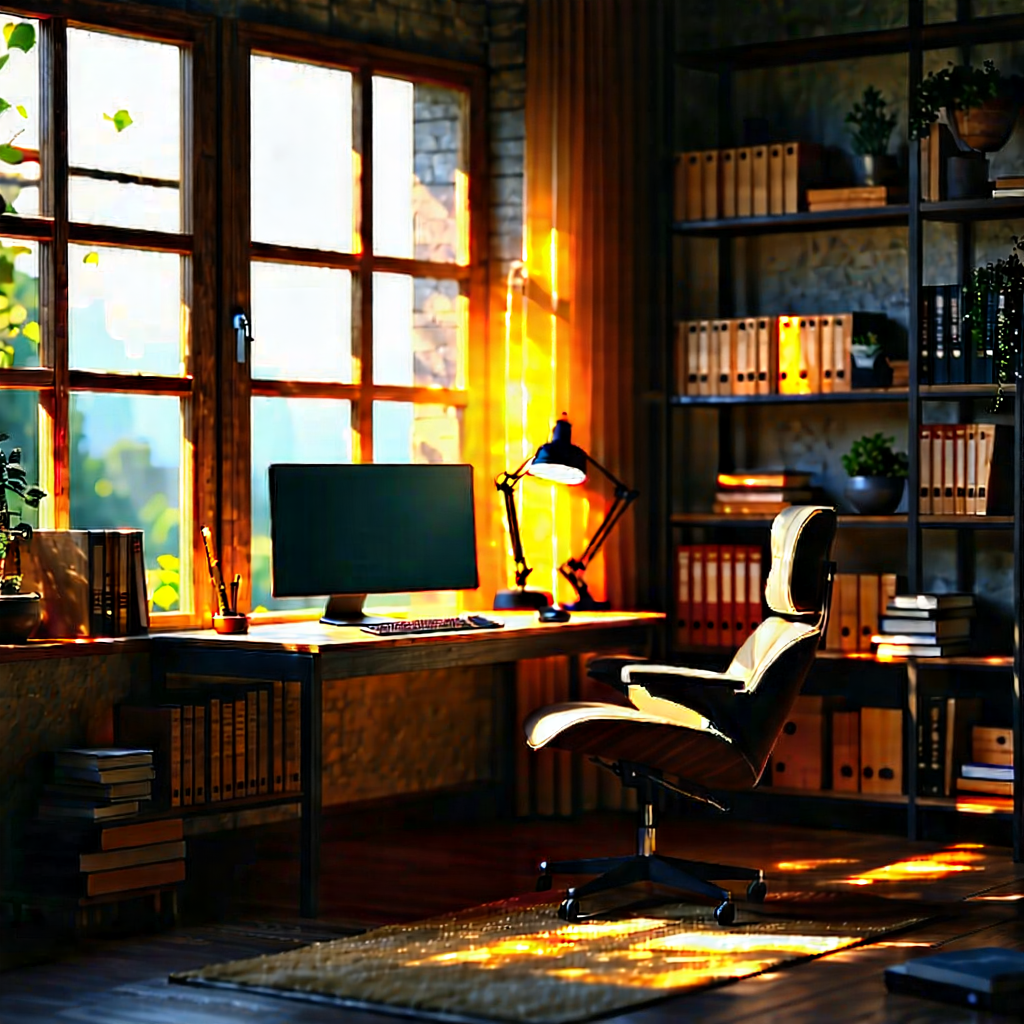 Lifestyle Hdr Photography: Home Office With Warm Lighting With Image, There