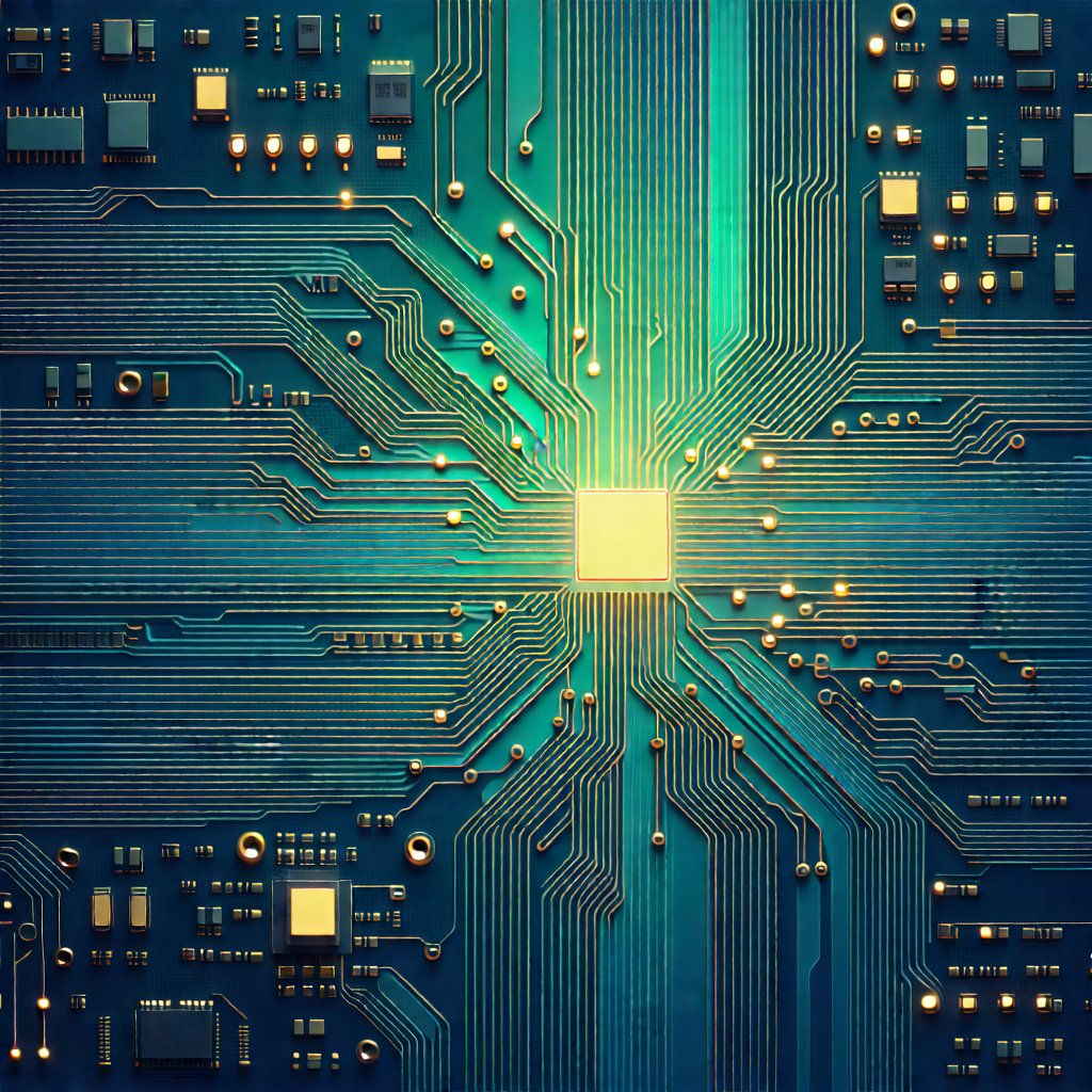 Tech Pastel Drawing: Circuit board with data streams