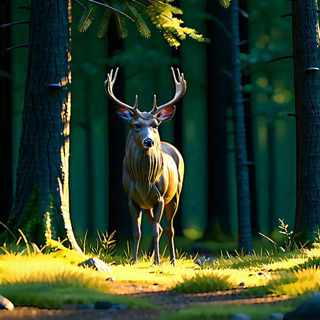 Nature 3d Render: Deer In (forest:1.18) Environment With Deer Standing