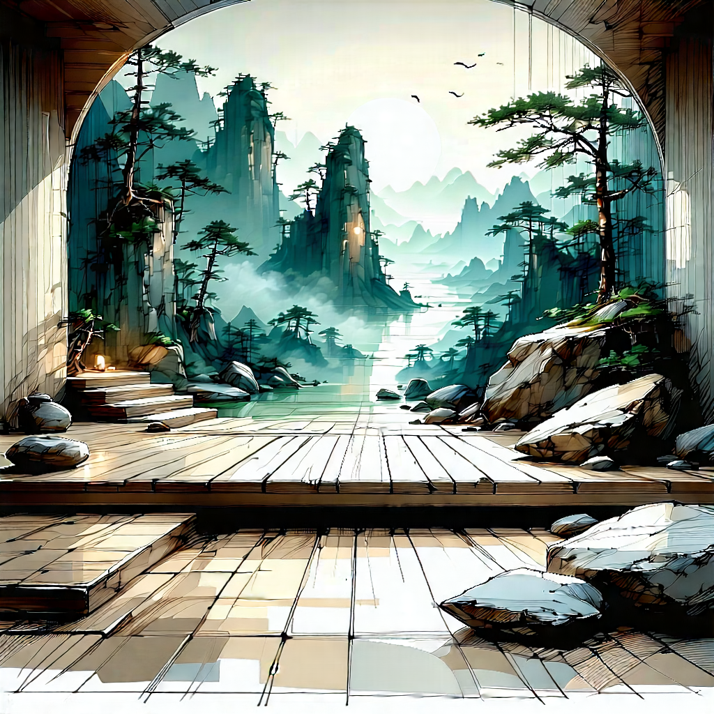 Lifestyle Ink Drawing: Wellness Scene With Meditation Space With Image, There