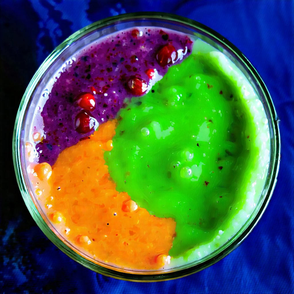 Lifestyle Digital Art: Smoothie Bowl Prepared With Seasonal Produce With Glass Filled