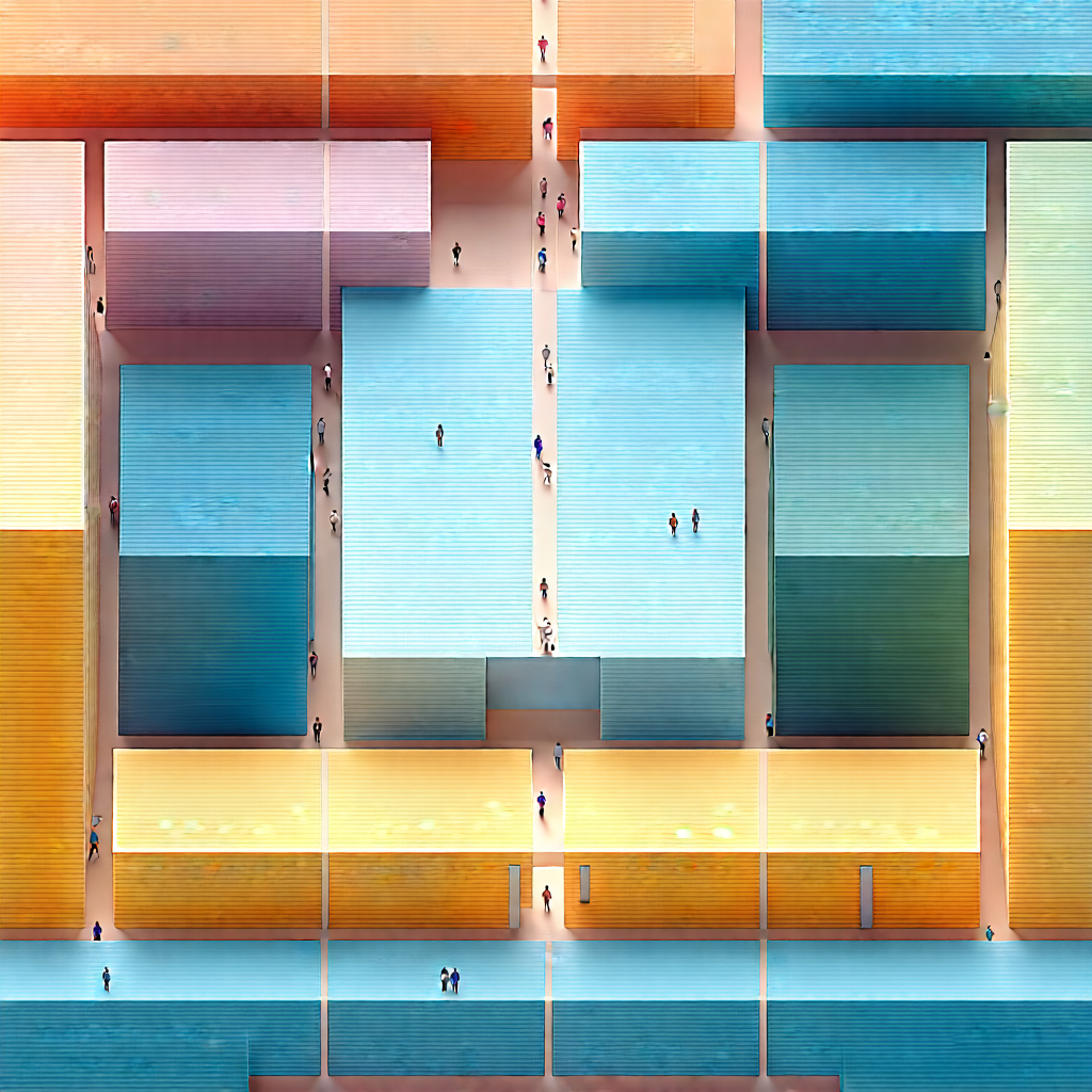 Urban Pastel Drawing: Aerial view of (city:1.22) blocks