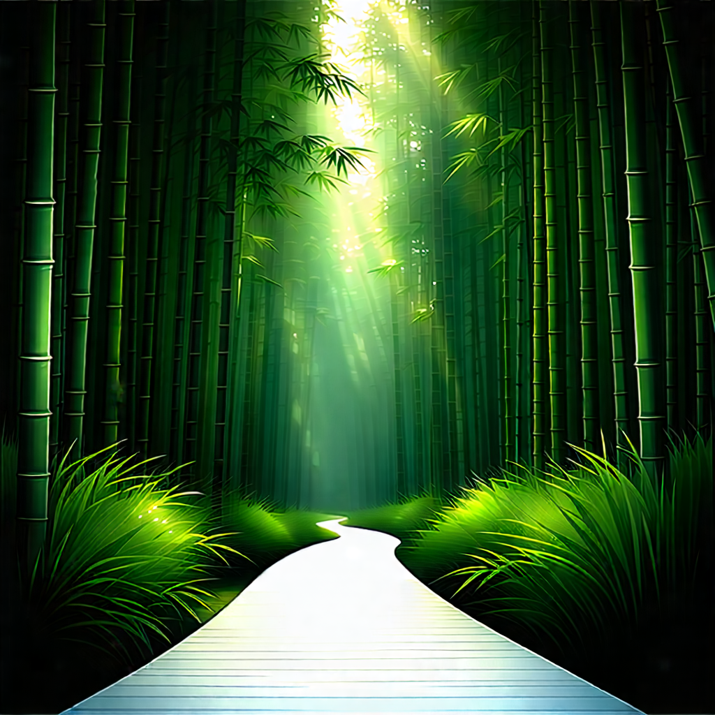 Nature Digital Illustration: Path Through Bamboo Grove With Pathway Surrounded