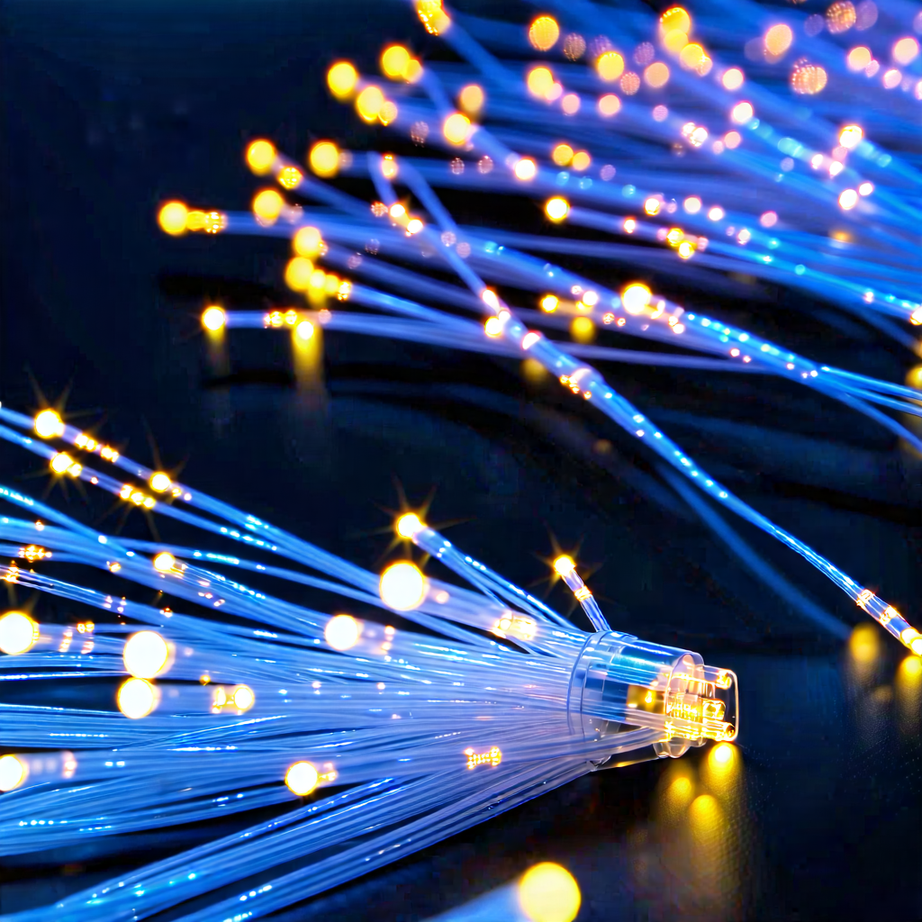 Tech Drone Photography: Close-up Of Fiber Optic Cables With Close-up Blue