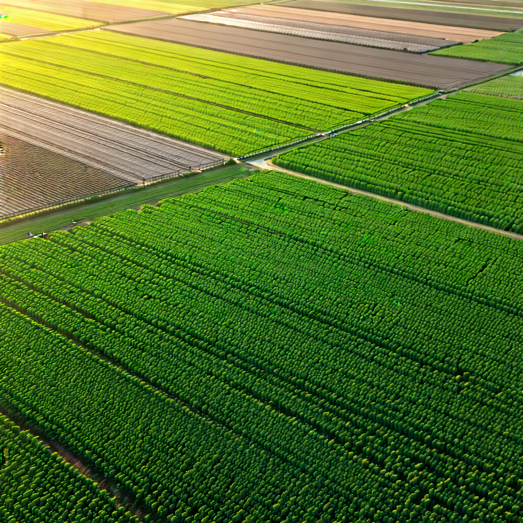 Nature Minimalist Design: Aerial View Of Agricultural Fields With Large, Lush
