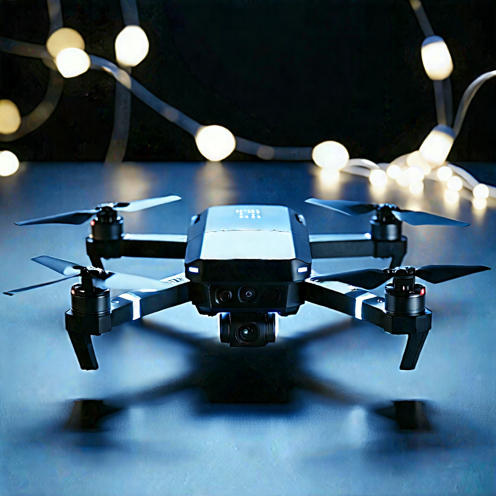 Tech Charcoal Drawing: Drone With Glowing Screen With Small Drone