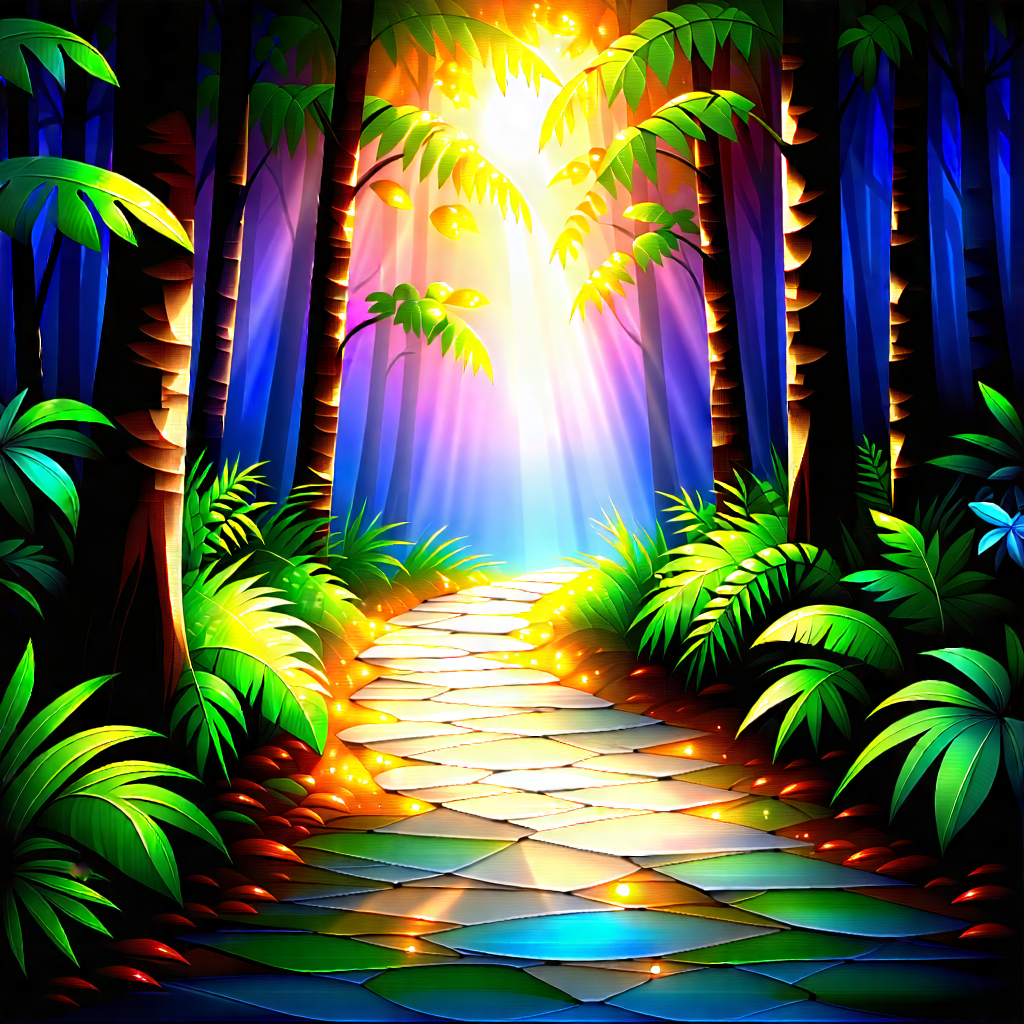 Nature Oil Painting: Path Through Tropical Jungle With Image, There