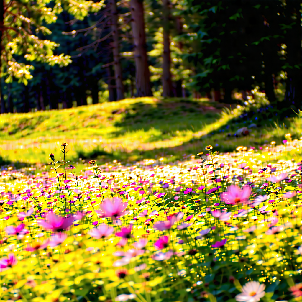 Nature Stock Photography: Wildflowers In Sunlit Clearing With Beautiful, Lush