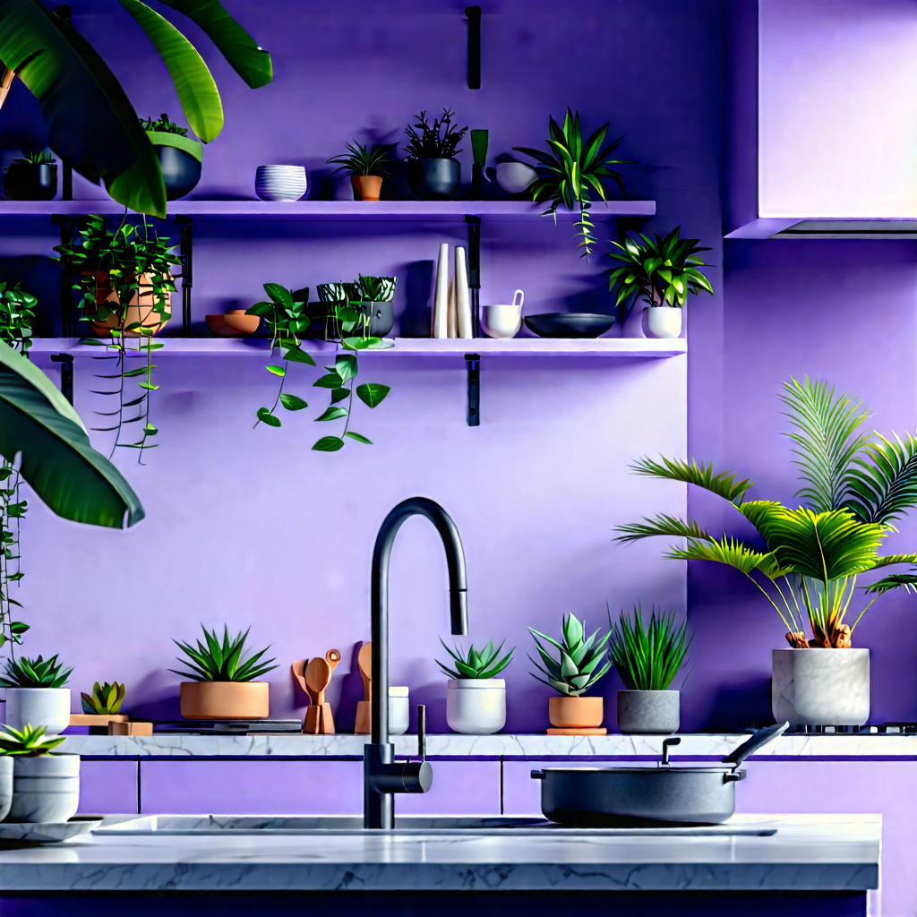 Lifestyle Diagram Style: Modern Kitchen With Plants And Natural Elements With Kitchen Sink