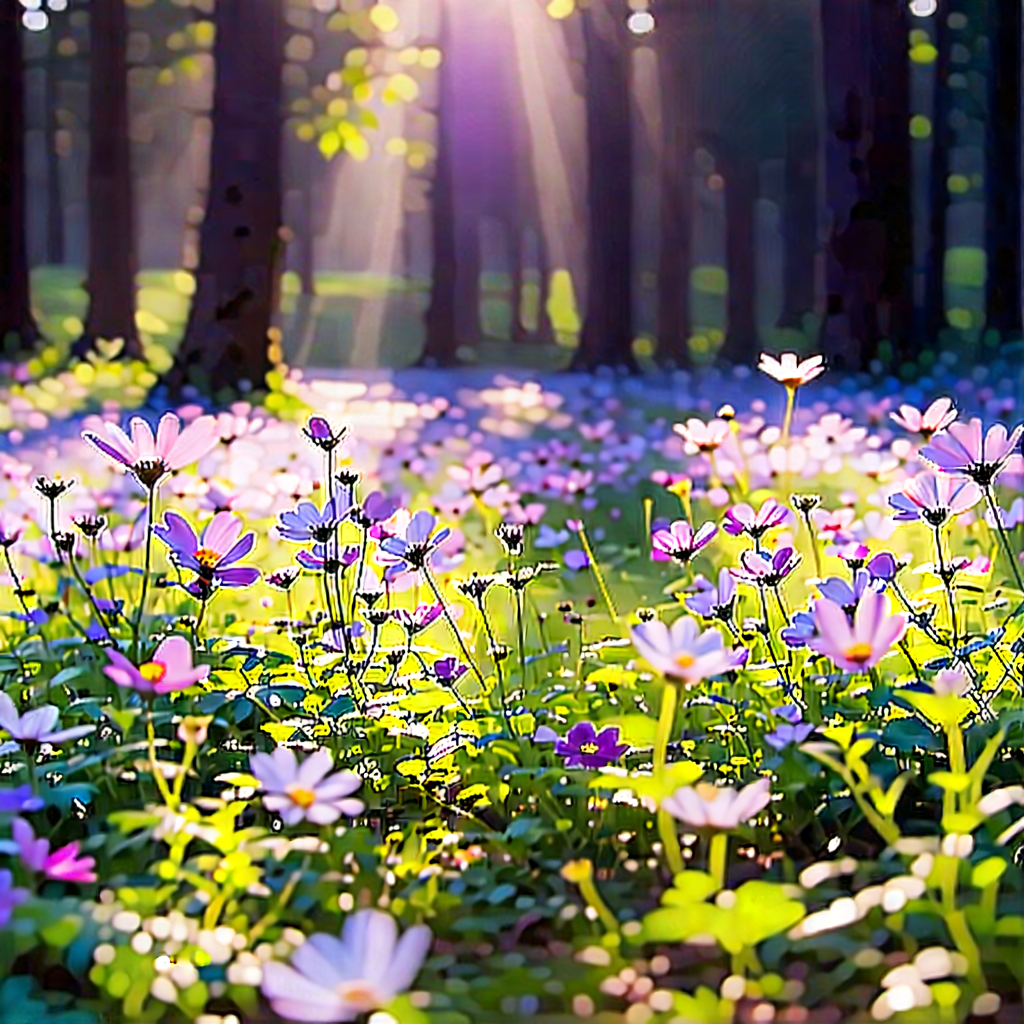Nature Advertising Photography: Wildflowers In Sunlit Clearing With Beautiful Forest
