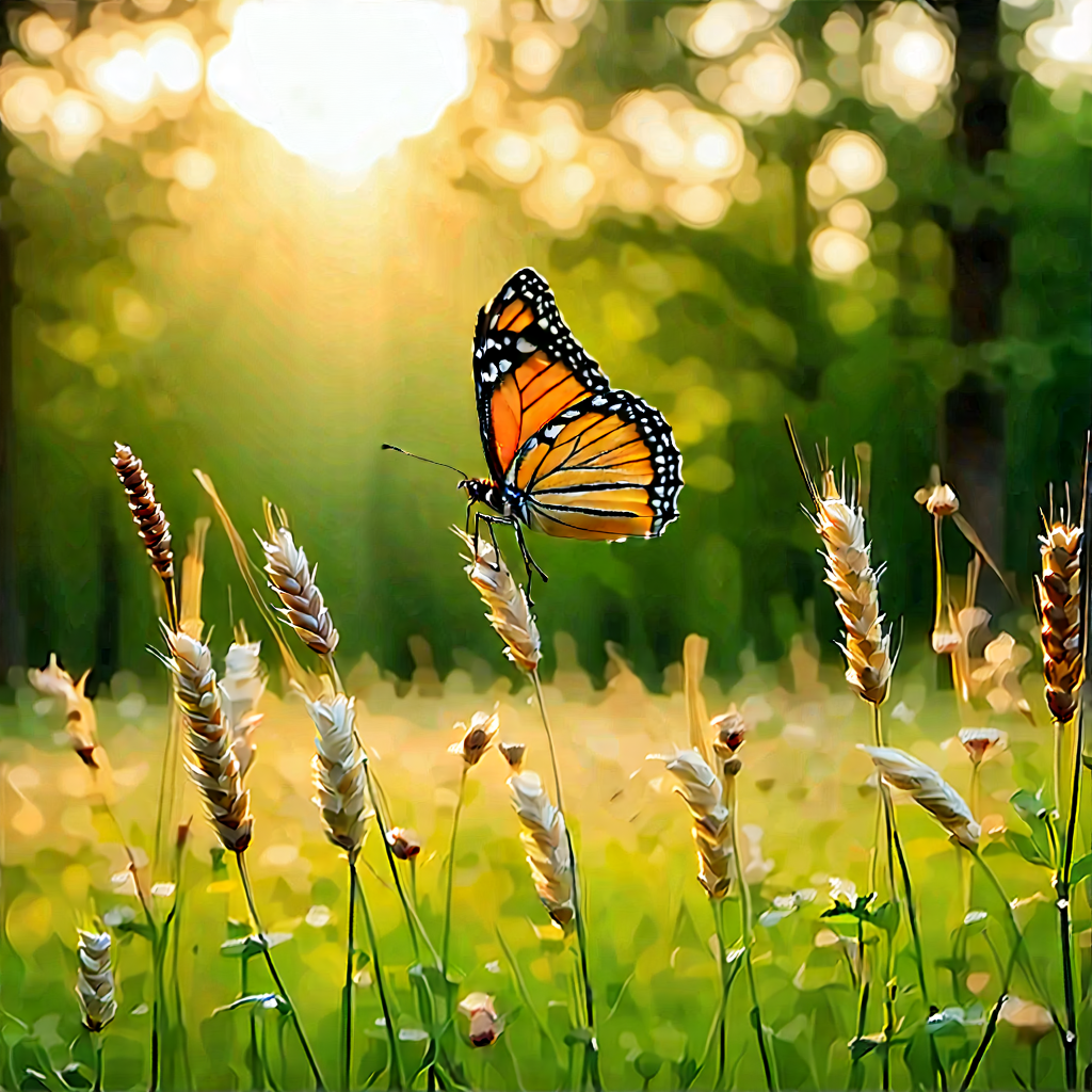 Nature Acrylic Painting: Butterfly In Prairie Grassland With Beautiful Orange