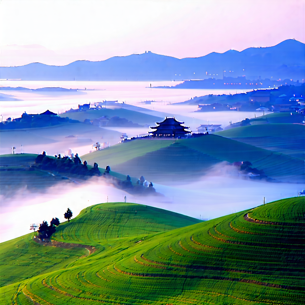 Nature Architectural Photography: Rolling Hills During Foggy Morning With Beautiful Landscape