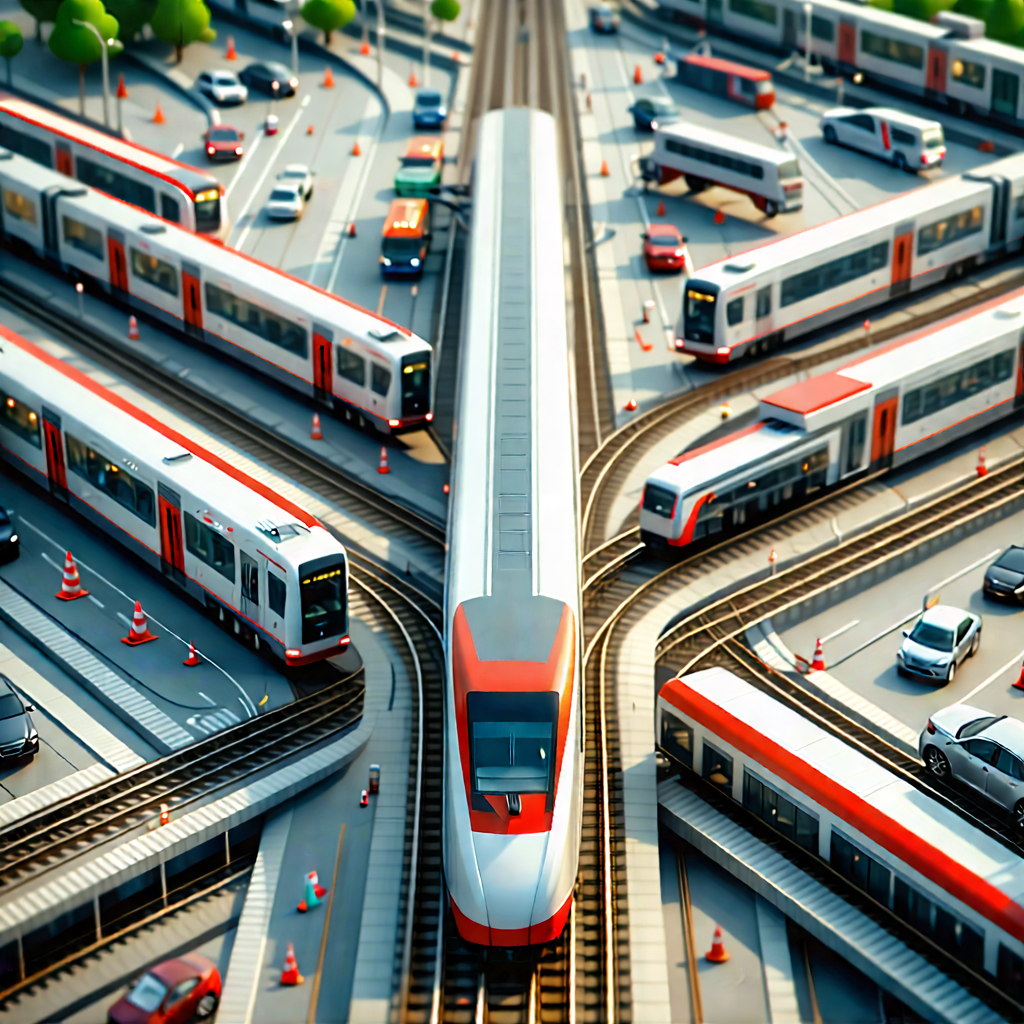 Urban Digital Art: Aerial View Of Transportation Hub With Model Train