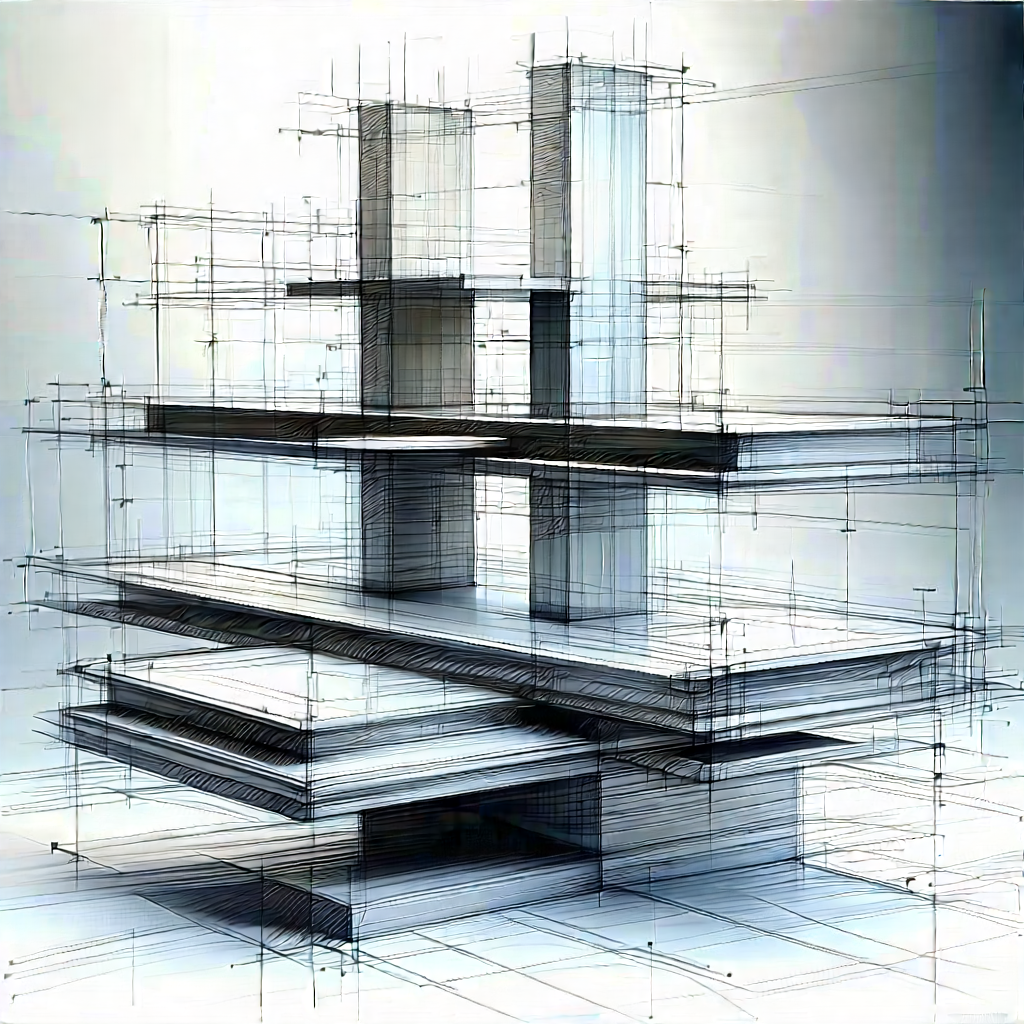 Abstract Pencil Sketch: Metal Construction With Balance With Three-dimensional Drawing