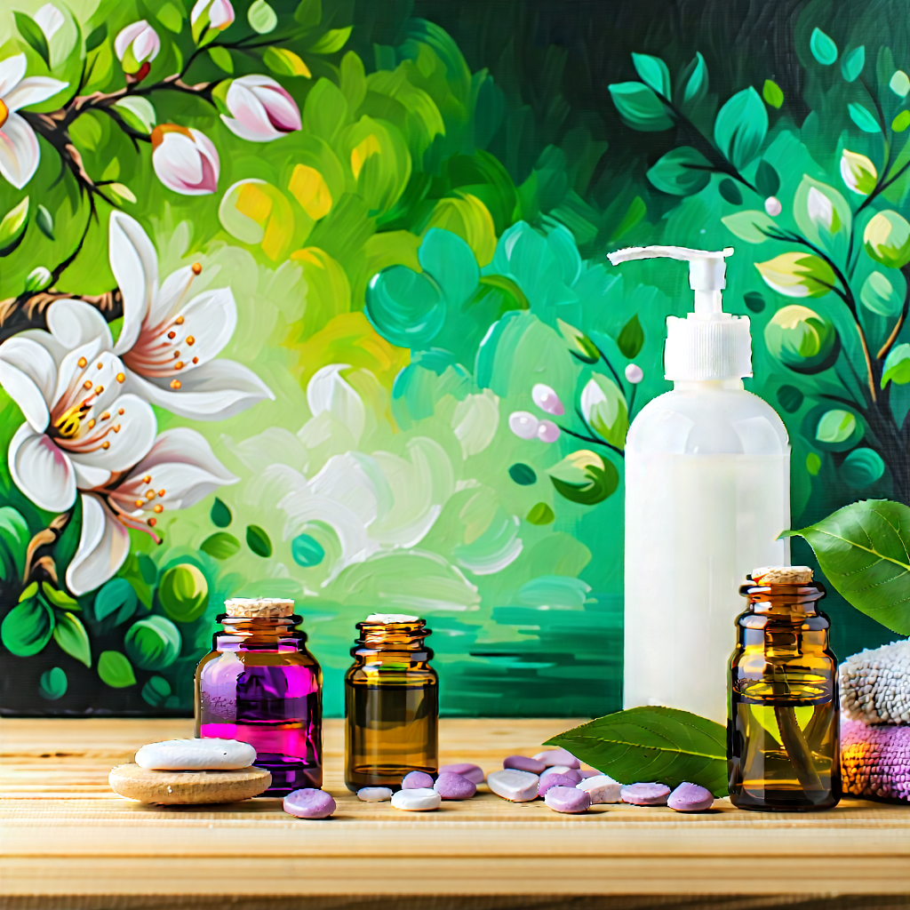 Lifestyle Acrylic Painting: Wellness Scene With Aromatherapy With Wooden Table