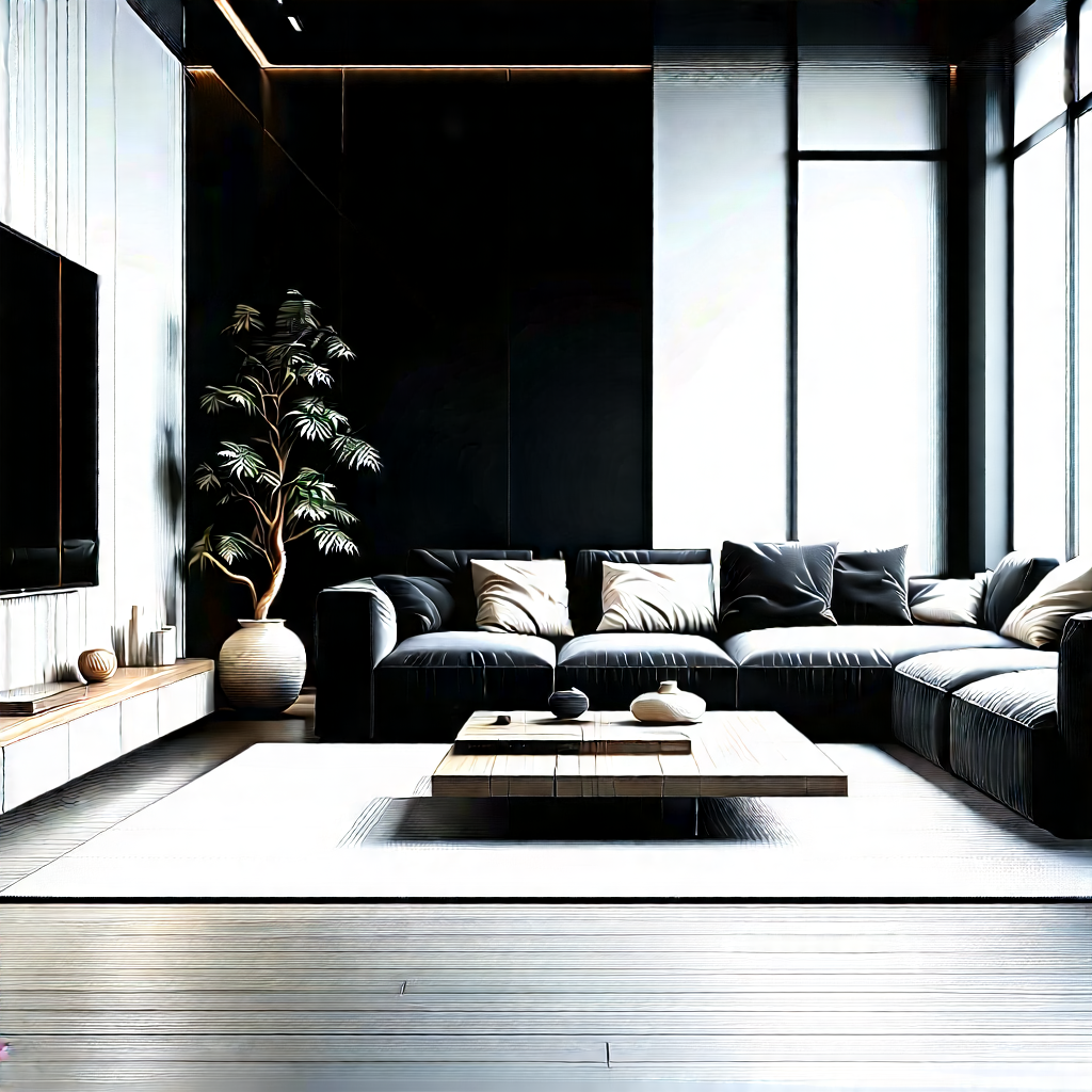 Lifestyle Matte Painting: Cozy Living Room With Organized Space With Large, Modern