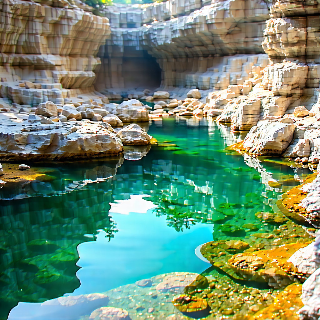 Nature Professional Photography: Tranquil Pond Surrounded By Rocky Shores With Beautiful, Clear